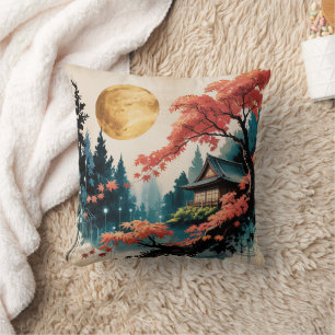 Almofada Cabana ao Luar Arte da Floresta Japonesa (4)