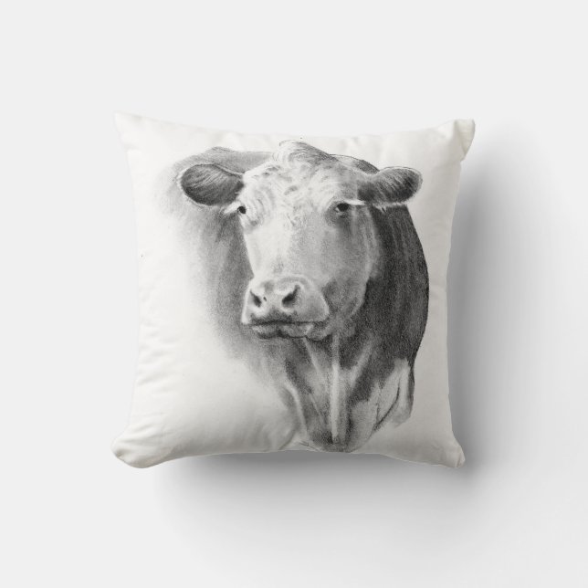 Almofada Cabeça da vaca no lápis: Arte do realismo: (Frente)