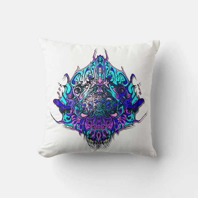 Almofada Cabeça de alienígena - azul e roxo (Frente)