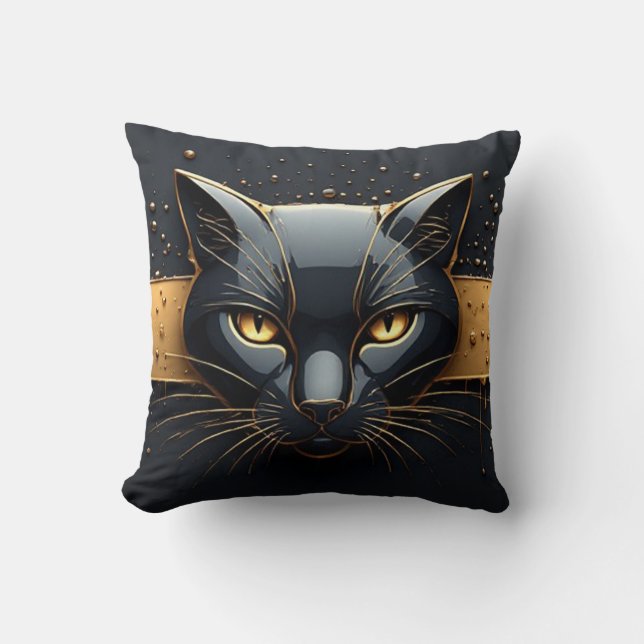 Almofada Cabeça de Gato Preto com Design de Gotejamento Dou (Frente)