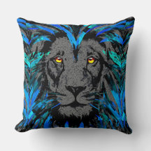 Cabeça de Leão Azul - Travesseiro decorativo Face