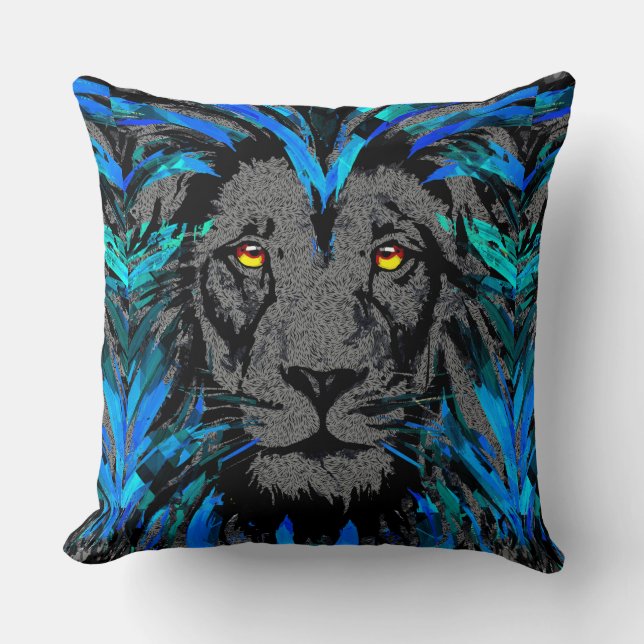 Almofada Cabeça de Leão Azul - Travesseiro decorativo Face  (Frente)