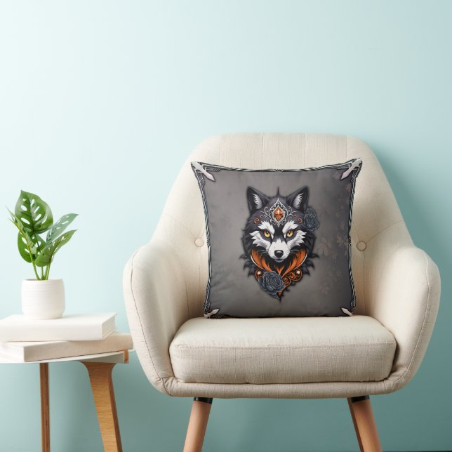 Almofada Cabeça de lobo majestoso, terminada em profundidad (Cadeira)