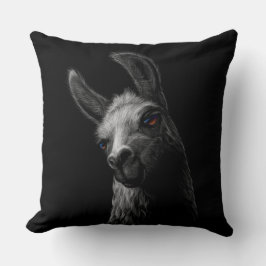 Almofada Cabeça de Retrato Llama Fofo com Fundo Preto