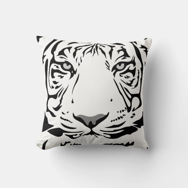Almofada Cabeça de Tigre Abstrata Preto e Branco (Frente)