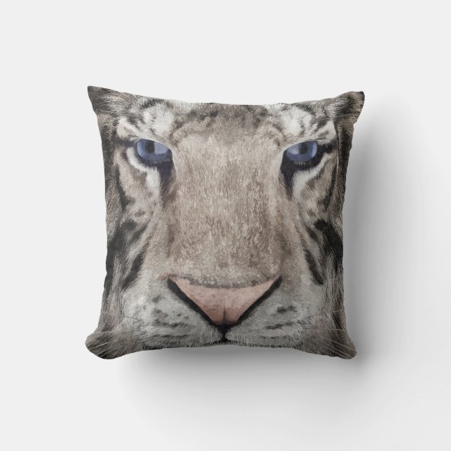 Almofada Cabeça de Tigre Branco Estética da Vida Selvagem (Frente)