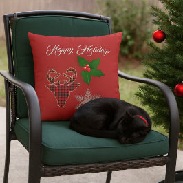 Almofada Cabeça de Veado de Feriado, Floco de Neve e Folhas