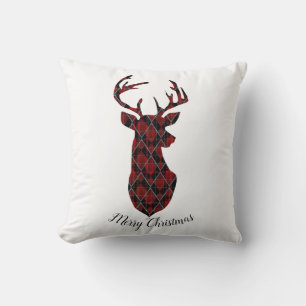 Almofada Cabeça dos cervos do Natal, checkered, vermelho e