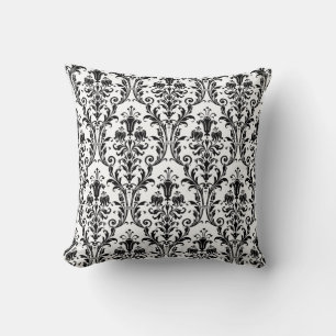 Almofada Cabeças Florais de Damasco Branco e Preto 4