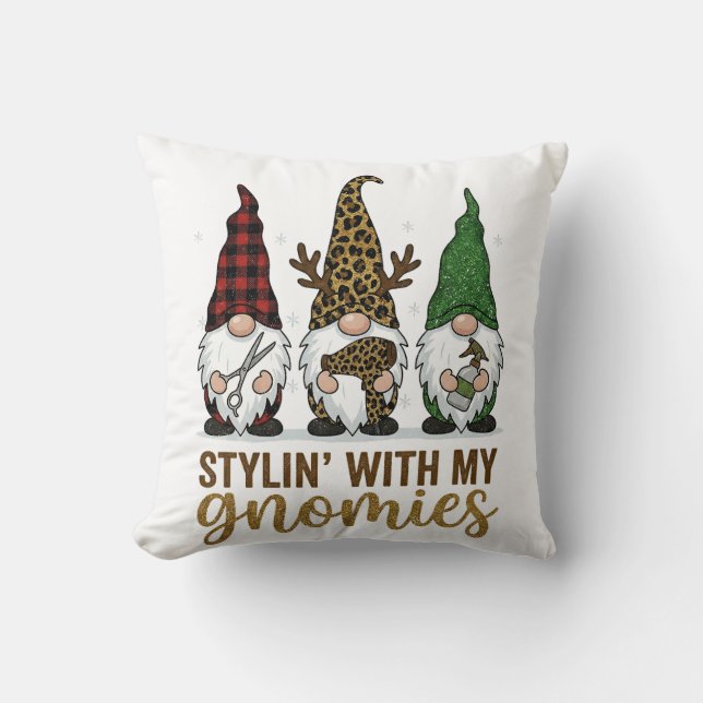 Almofada Cabeleireiro Natal Estilo Com Meus Gnomos Salão (Frente)