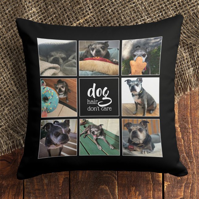 Almofada Cabelo de Cachorro Não se importa 🐾 Colagem de Fo (Dog Hair Don't Care 🐾 Pet Photo Collage Throw Pillow
)