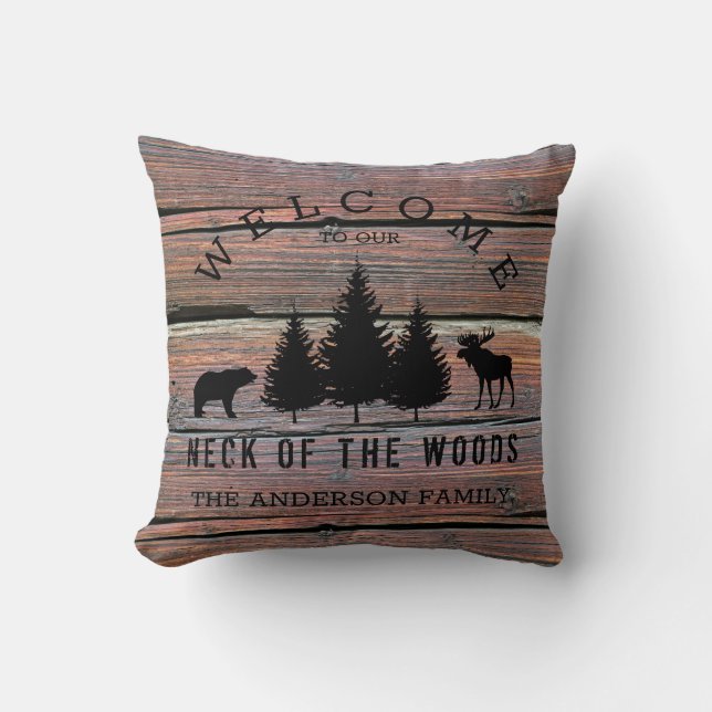 Almofada Cabine Aconchegante de Madeira Distressed Bem-vind (Frente)