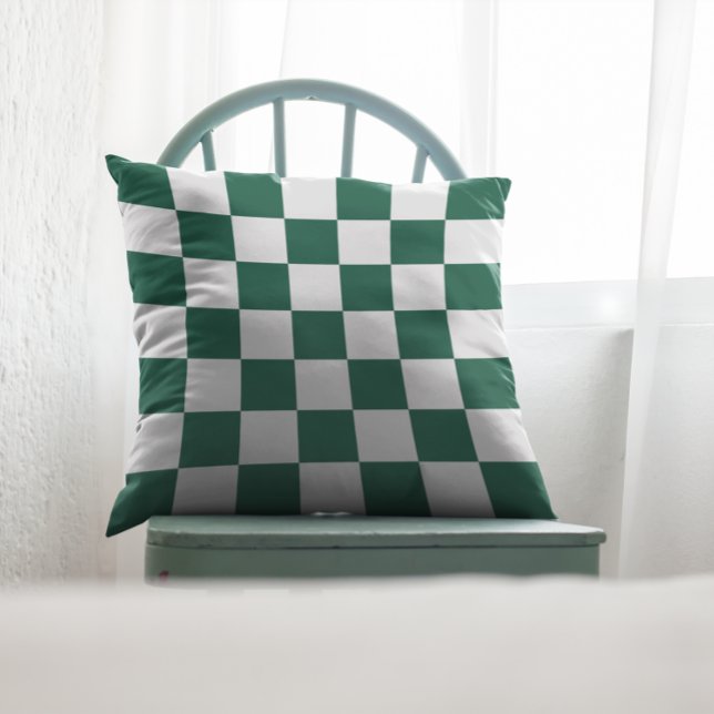 Almofada Caça Verde e Xadrez Branco (Hunter Green and White Checkered Throw Pillow)