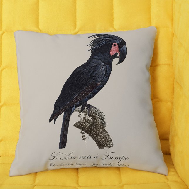 Almofada Cacatua-de-bico-longo, papagaio Probosciger aterri (L' Ara Noir a Trompe / Palm Cockatoo. Throw Pillow)