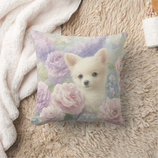 Almofada cachorrinho branco fofo com flores