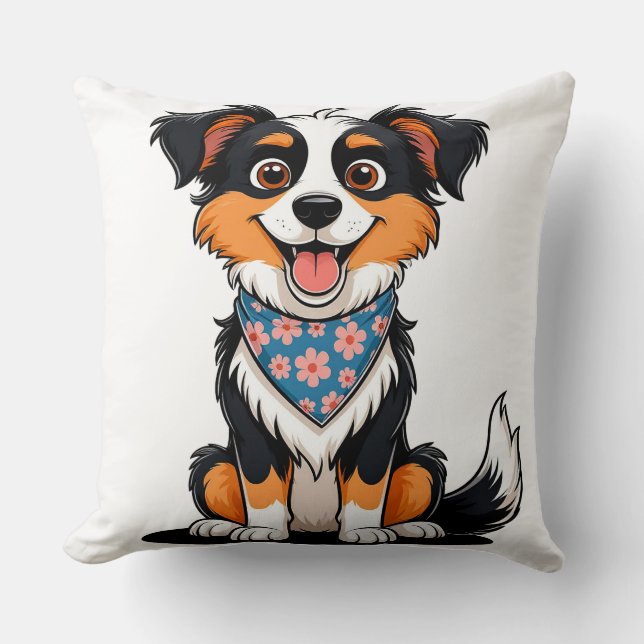 Almofada Cachorrinho de Desenho Adorável com Lenço Floral (Frente)