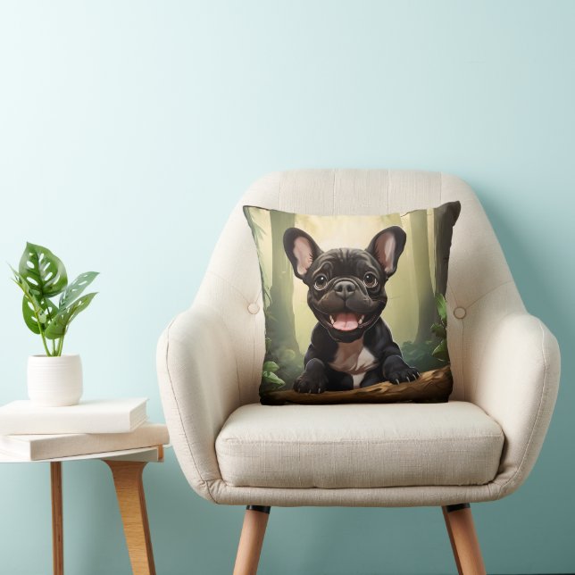 Almofada 😍Cachorrinho Frenchie doce em uma floresta (Cadeira)