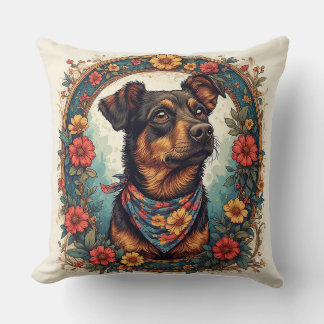 Almofada Cachorro Adorável Enquadrado por Flores Coloridas