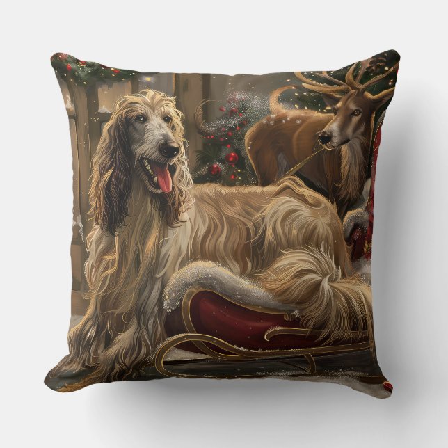 Almofada Cachorro Afegão de Natal Festivo (Frente)
