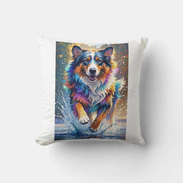 Almofada Cachorro alegre e alegre e divertido, salgado (Frente)