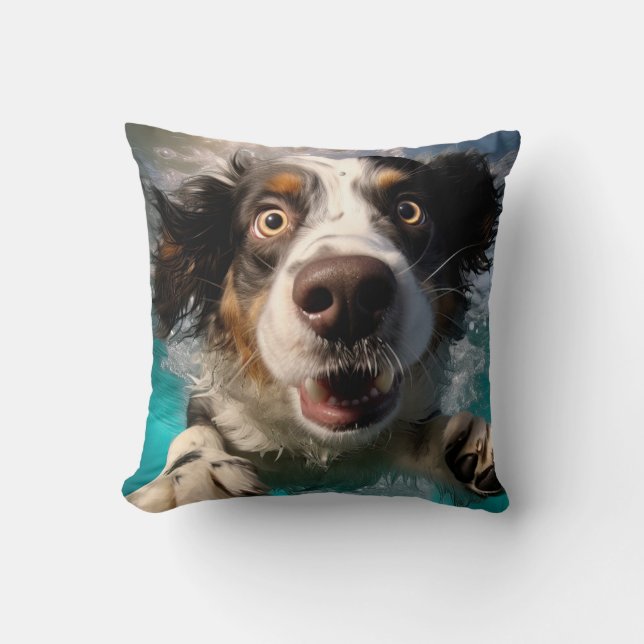Almofada Cachorro Animado Nadando Embaixo d'Água Design (Frente)