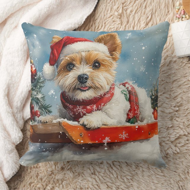Almofada Cachorro Biewer Terrier no Trenó Deixe Nevar Natal (Cobertor)