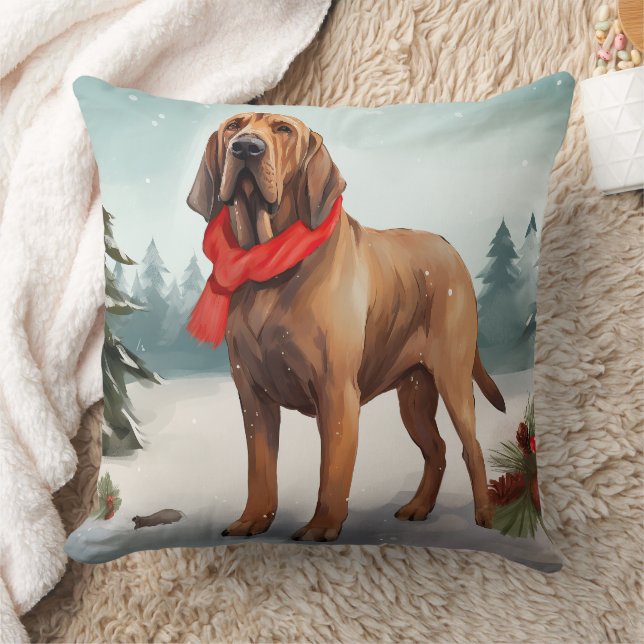 Almofada Cachorro Bloodhound na Neve Natal (Cobertor)