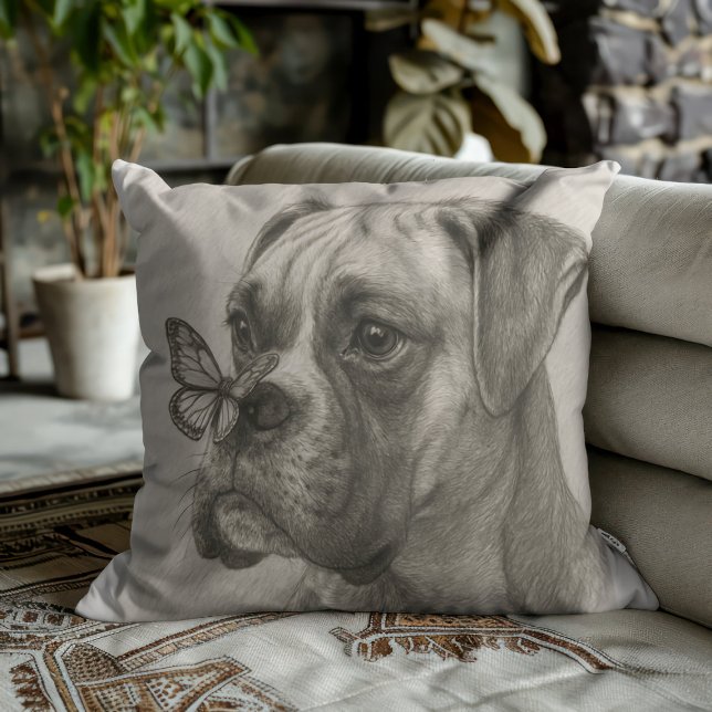 Almofada Cachorro Boxer com Encontro Suave de Borboleta (Criador carregado)