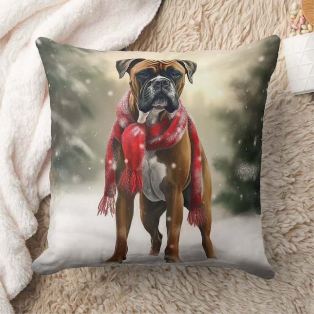 Almofada Cachorro Boxer na Neve Natal (Cobertor)