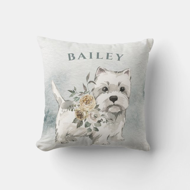 Almofada Cachorro Branco Bonito com Flores | Westie (Frente)