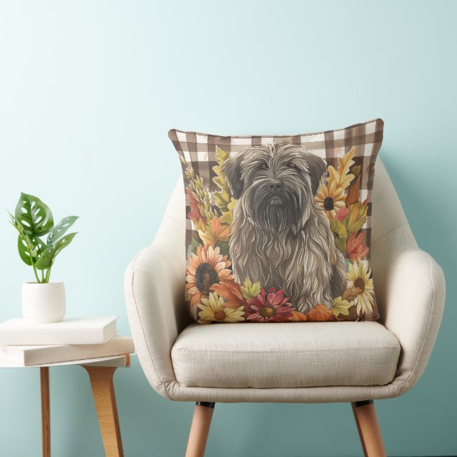 Almofada Cachorro Briard Queda Aquarela Flores (Cadeira)