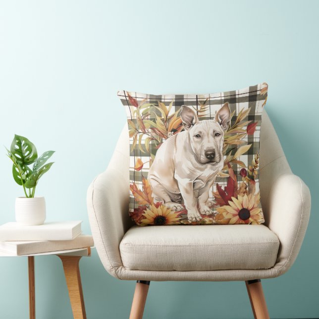 Almofada Cachorro Bull Terrier Queda Aquarela Flores (Cadeira)