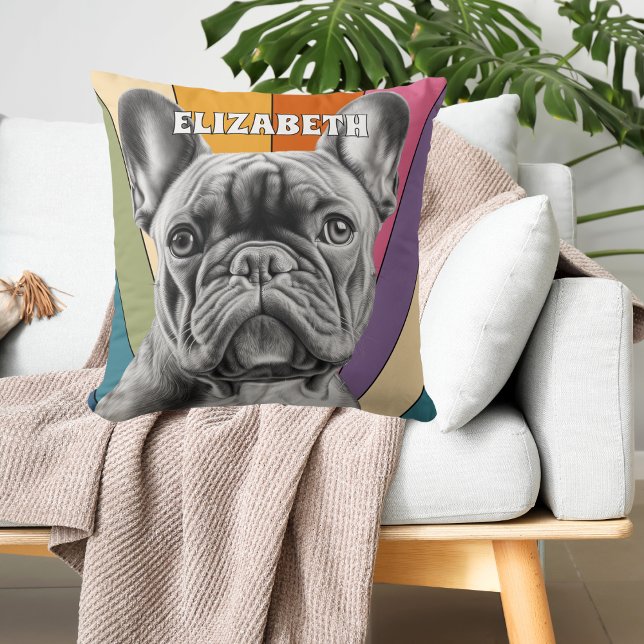 Almofada Cachorro Bulldog Francês Arco-íris Retrô Fofo Pers (Criador carregado)