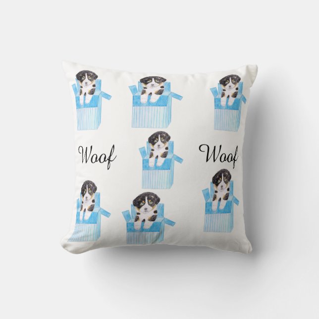 Almofada Cachorro Cachorro com caixa azul (Frente)