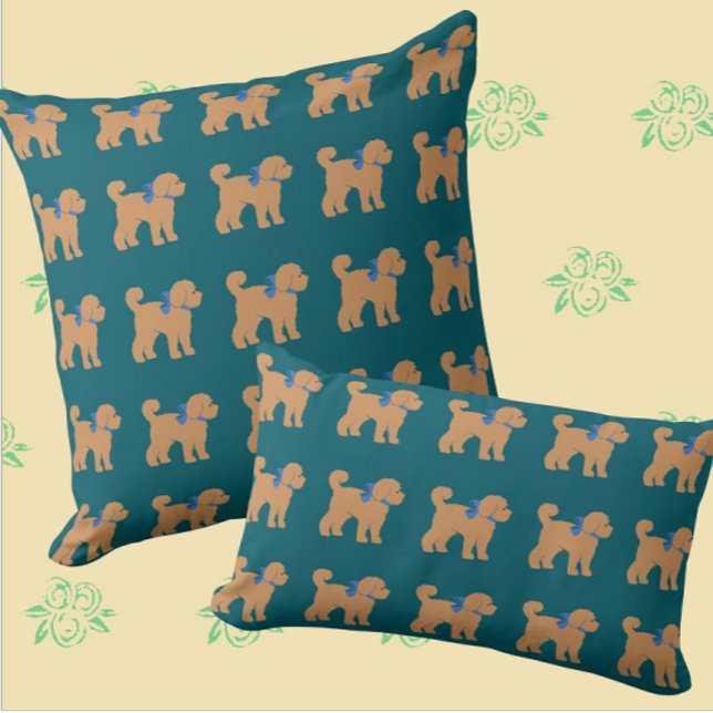 Almofada Cachorro Cachorro Escuro Travesseiro Verde Azul (Every doodle family needs one of these pillows!)