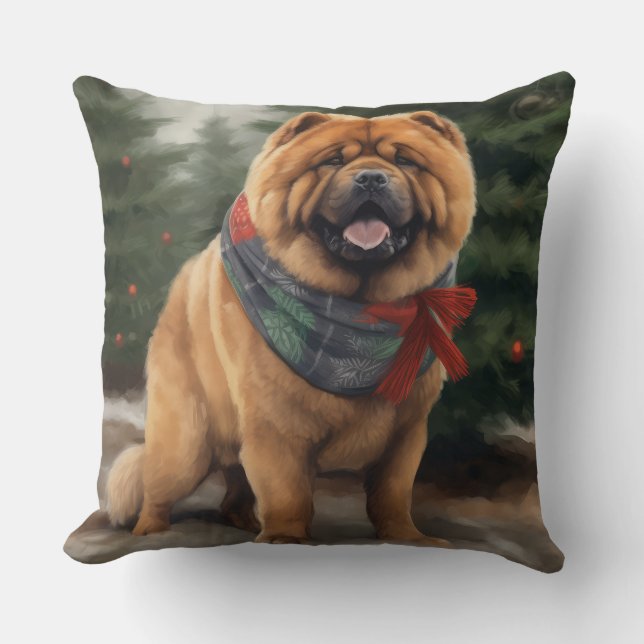 Almofada Cachorro Chow Chow na Neve Natal (Frente)