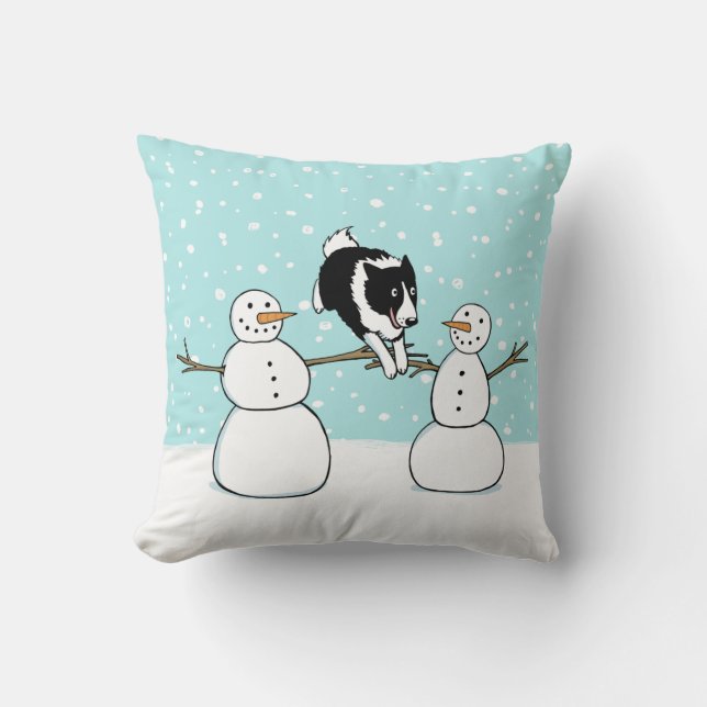 Almofada Cachorro Collie Feriado de inverno com Snowmen (Frente)