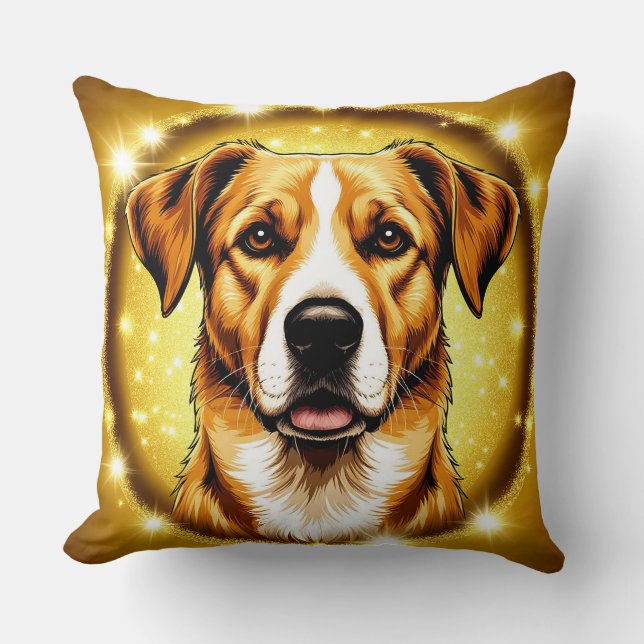 Almofada Cachorro com Fundo Dourado (Frente)