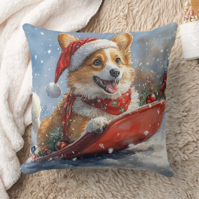 Almofada Cachorro Corgi em Trenó Deixe Nevar Natal (Cobertor)