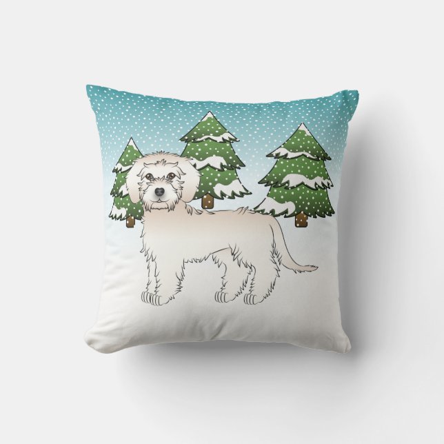 Almofada Cachorro Cream Mini Goldendoodle em uma Floresta d (Frente)