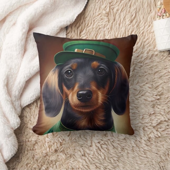 Almofada Cachorro Dachshund com Roupa do Dia de São Patríci (Cobertor)