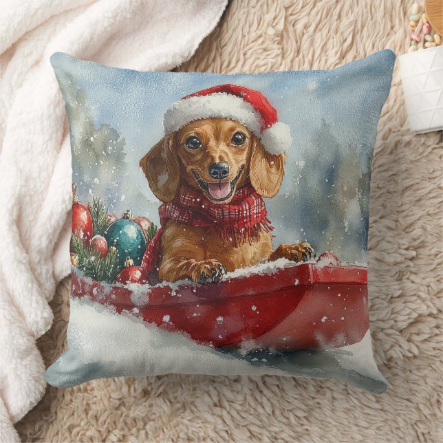Almofada Cachorro Dachshund em Trenó Deixe Nevar Natal (Cobertor)