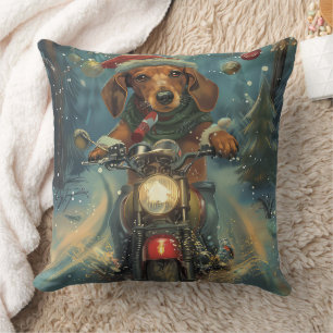 Almofada Cachorro Dachshund Pilotando Moto Natal
