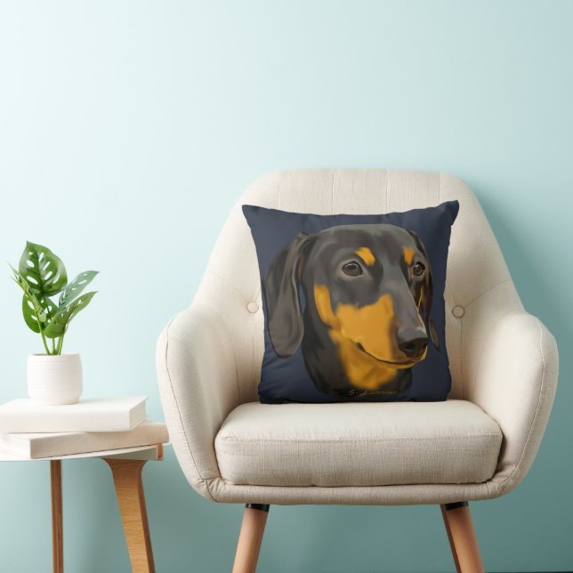 Almofada Cachorro Dachshund Preto e Ferrugem (Cadeira)