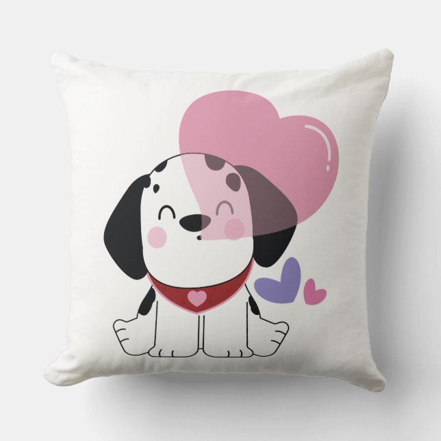 Almofada Cachorro dálmata fofinho kawaii com Corações (Frente)