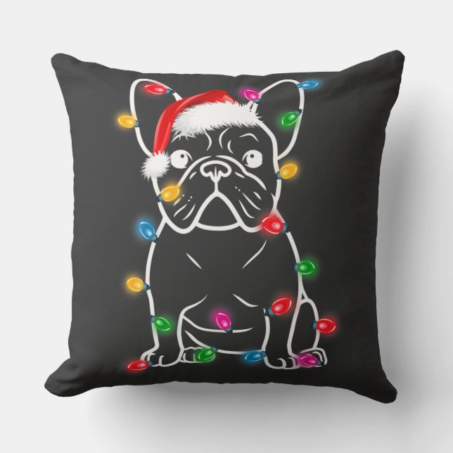 Almofada Cachorro das Luzes de Natal - Camisa-T do Bulldog  (Frente)