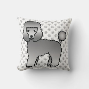 Almofada Cachorro de Cartoon de Poodle com cinza
