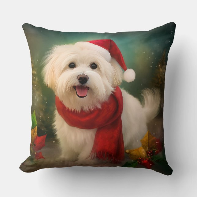 Almofada Cachorro de Coton de Tulear no Natal da Neve (Frente)