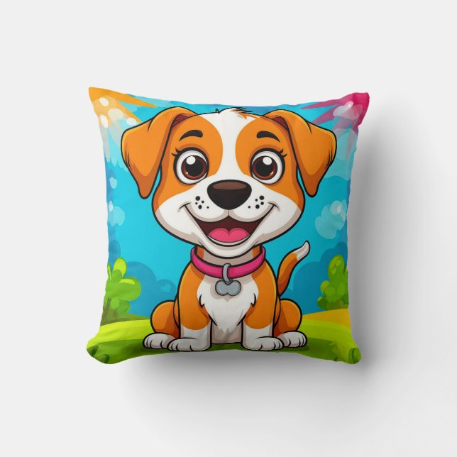 Almofada Cachorro de desenho animado com expressão alegre (Frente)