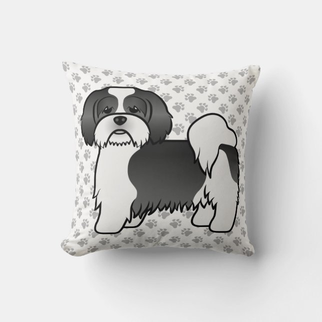 Almofada Cachorro de desenho animado Lhasa Apso preto e bra (Frente)